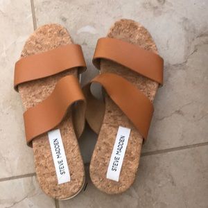 Steve Madden tan slides sandals. Run small.